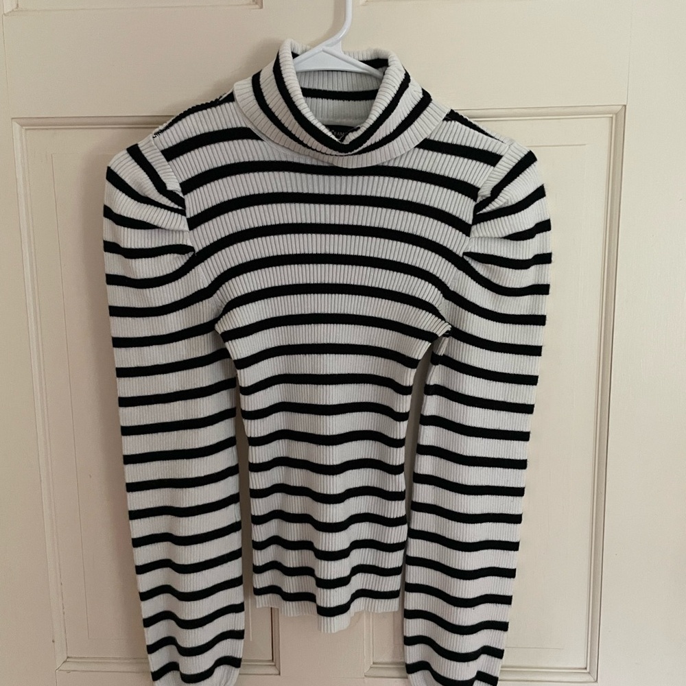 Almost Famous Black & White Striped Turtleneck Sweater